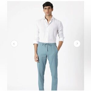 Rare Rabbit Linac Natural Linen Blend Utility Drawstring Waist Blue Pants, 36
